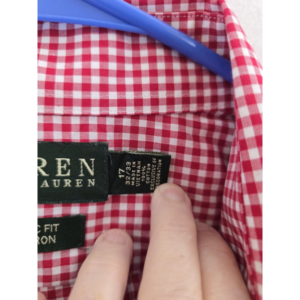 LaurenRalph Lauren Red /white Gingham Long Sleeve Button Cotton Shirt Mens 17/32 - Picture 5 of 7